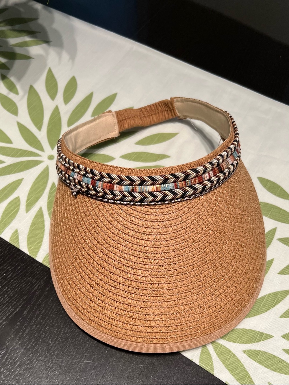 Women’s Braided Trim Straw Visor in Natural Brown